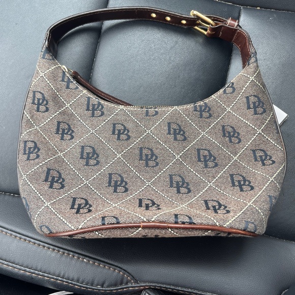 Vintage Y2K Dooney & Bourke Tan With Brown leather trim Small Hobo Bag - Picture 3 of 8